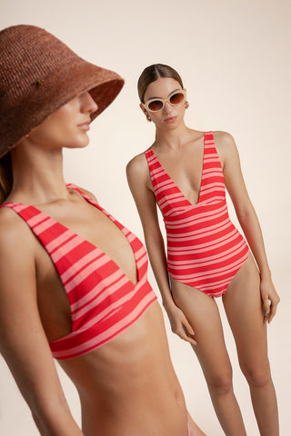 Touché Colombia, Balneaire, Bikini top triángulo grande, Entero escote profundo, Vestido de baño mujer, Verano, Playa, Sombrero, Gafas