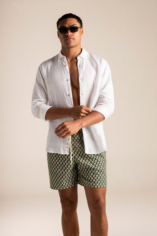 Îlot Colombia, Camisa bora bora blanca y Pantaloneta baño para hombre, Verano, Playa, Ropa de hombre