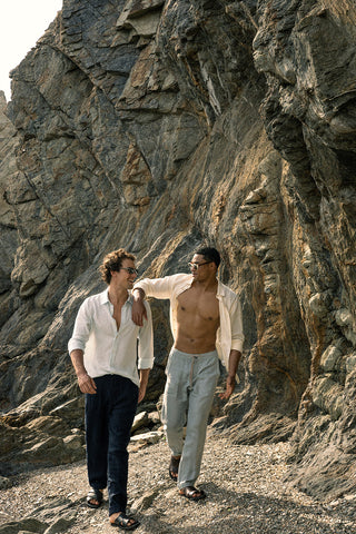 Îlot Colombia, Camisa bora bora blanca y Pantalón azul, para hombre, Verano, Playa, Ropa de hombre