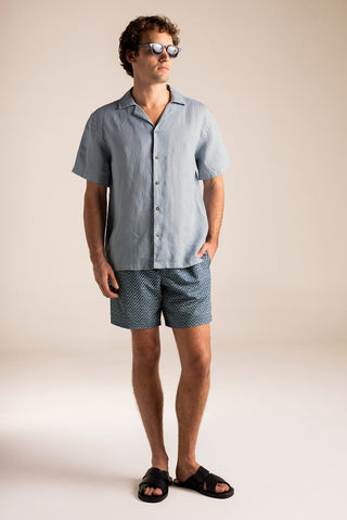 Îlot Colombia, Camisa azul y Pantaloneta bahía azul con estampado marfil, Eventos de verano, Sandalias, Gafas, Playa, Ropa para hombre