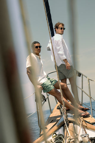 Îlot Colombia, Camisa bora bora blanca, Camiseta blanca y Pantaloneta baño para hombre, Verano, Playa, Ropa de hombre