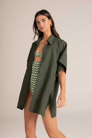 Touché Colombia, Balneaire, Camisa manga corta verde, Ropa de playa mujer, Verano, Playa, Vacaciones