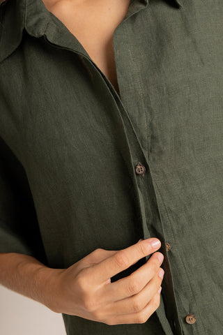 Touché Colombia, Balneaire, Camisa manga corta verde, Ropa de playa mujer, Verano, Playa, Vacaciones