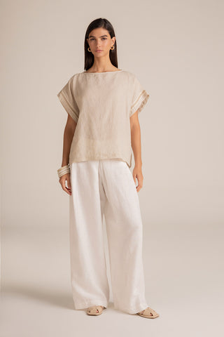 Touché Colombia, Balneaire, Camisa manga corta marfil, Pantalón blanco, Ropa de playa mujer, Verano, Playa, Vacaciones
