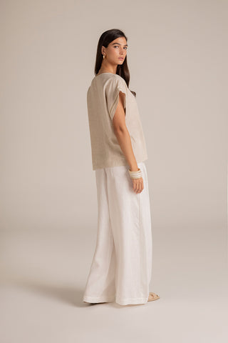 Touché Colombia, Balneaire, Camisa manga corta marfil, Pantalón blanco, Ropa de playa mujer, Verano, Playa, Vacaciones