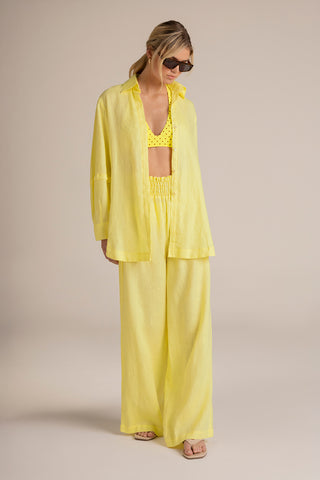 Touché Colombia, Balneaire, Camisa manga larga amarillo, Pantalón amarillo, Ropa de playa mujer, Verano, Playa, Vacaciones