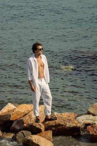 Îlot Colombia, Camisa Privé blanca y Pantalón blanco para hombre, Verano, Playa, Ropa de hombre