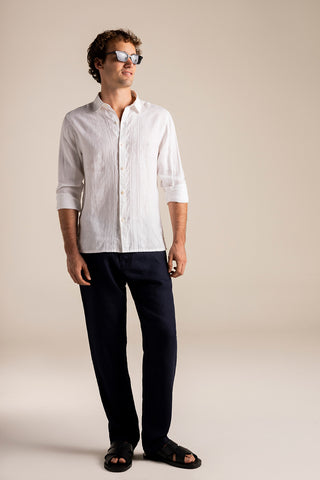 Îlot Colombia, Camisa Privé blanca y Pantalón azul para hombre, Sandalias y Gafas negras, Verano, Playa, Ropa de hombre