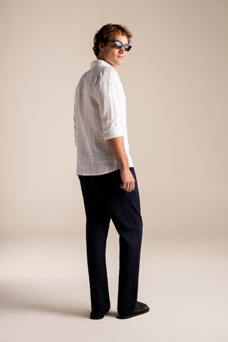Îlot Colombia, Camisa Privé blanca y Pantalón azul para hombre, Sandalias y Gafas negras, Verano, Playa, Ropa de hombre