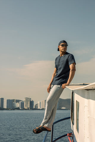 Îlot Colombia, Camiseta Jamaica azul y Pantalón azul para hombre, Verano, Ropa de playa para hombre, Para toda ocasión, Gorra, Gafas, Sandalias