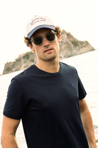 Îlot Colombia, Gorra blanca con azul y Camiseta azul para hombre, Verano, Playa, Ropa para hombre, Accesorios