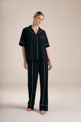 Touché Colombia, Camisa manga corta negra y Pantalón negro, Pijamas, Ropa de descanso mujer, Mezclar y combinar 