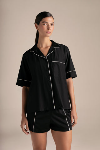 Touché Colombia, Camisa manga corta negra y Short negro, Pijamas, Ropa de descanso mujer, Mezclar y combinar 