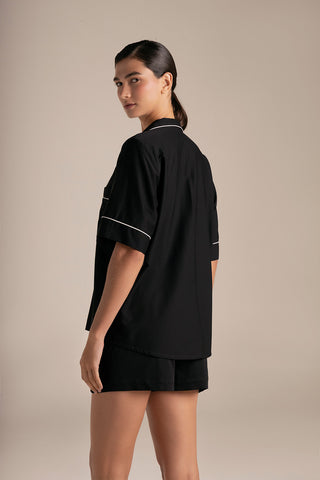 Touché Colombia, Camisa manga corta negra y Short negro, Pijamas, Ropa de descanso mujer, Mezclar y combinar 