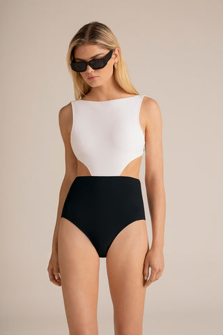 Touché Colombia, Balneaire, Entero trikini blanco con negro, Vestido de baño para mujer, Verano, Playa, Vacaciones