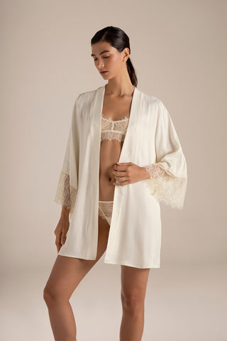 Touché Colombia, Kimono corto marfil, Pijamas, Novias, Ropa de descanso para mujer