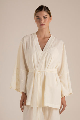 Touché Colombia, Kimono corto marfil, Pijamas, Novias, Ropa de descanso para mujer