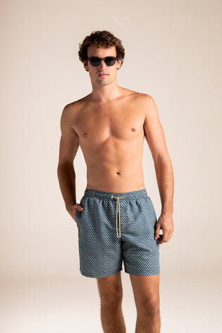 Îlot Colombia, Pantaloneta bahía azul con estampado marfil, Verano, Playa, Ropa para hombre