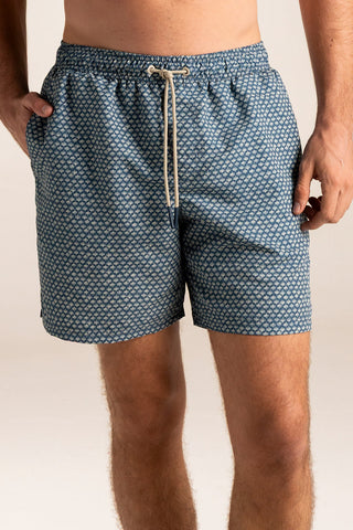 Îlot Colombia, Pantaloneta bahía azul con estampado marfil, Verano, Playa, Ropa para hombre