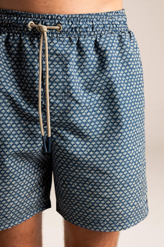 Îlot Colombia, Pantaloneta bahía azul con estampado marfil, Verano, Playa, Ropa para hombre