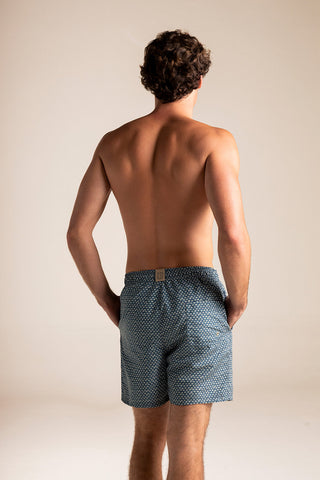 Îlot Colombia, Pantaloneta bahía azul con estampado marfil, Verano, Playa, Ropa para hombre