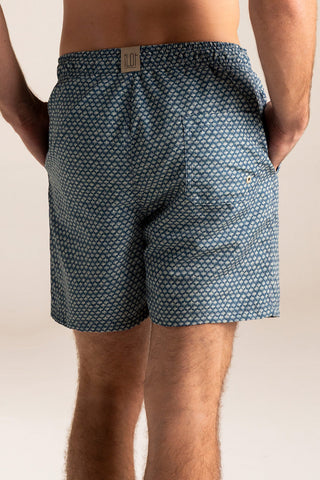 Îlot Colombia, Pantaloneta bahía azul con estampado marfil, Verano, Playa, Ropa para hombre