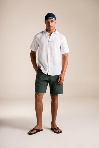 Îlot Colombia, Camisa bali blanca y Shorts verde para hombre, Verano, Playa, Ropa de hombre, Gorra y Sandalias