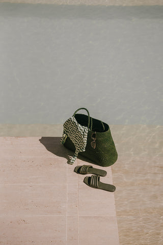 Touché Colombia, Balneaire, Sandalias verde, Ropa de playa mujer, Bolso verde, Verano, Playa, Vacaciones