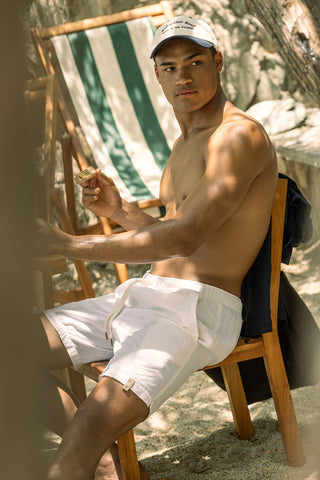 Îlot Colombia, Shorts Costa blanco para hombre, Verano, Playa, Ropa de hombre, Gorra, Accesorios hombre