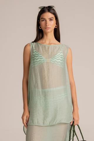 Touché Colombia, Balneaire, Top manga corta verde, Ropa de playa mujer, Verano, Playa, Vacaciones