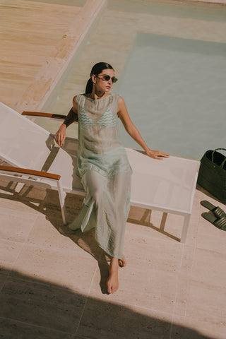 Touché Colombia, Balneaire, Top manga corta verde, Falda larga verde, Ropa de playa mujer, Verano, Playa, Vacaciones